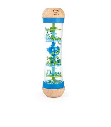 Hape Regenmacher – blau, Musikspielzeug aus Holz für Kleinkinder, beruhigende Regenklänge, Förderung von Motorik und Sinnen, ab 0 Monaten