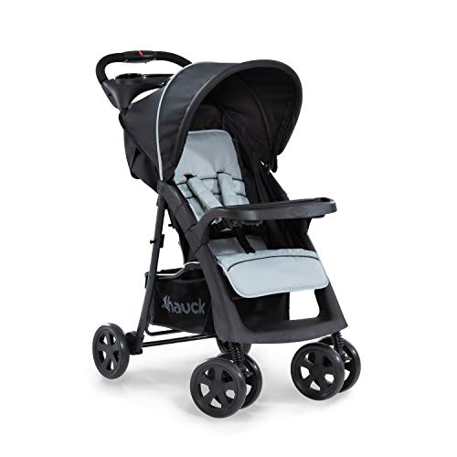 hauck Shopper Neo II, Schwarz Grau - Kinderbuggy mit Liegeposition ab Geburt bis 22 kg, 2x Tablett mit Getränkehalter, Einhändig Klein Zusammenklappbar, Tasche im Verdeck, XL Korb