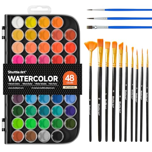 Shuttle Art 48 bunte Aquarellfarben Set, mit 13 Pinsel
