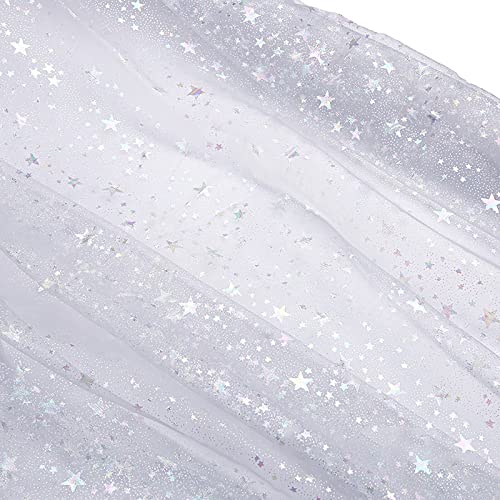 LdawyDE Glitzer Tüll, 160cm x 100cm Tüllstoff, Organza Stoff (Weiß)
